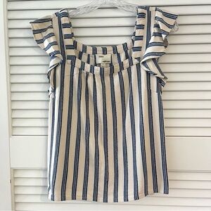 Greylin Blue and White Ruffled Blouse